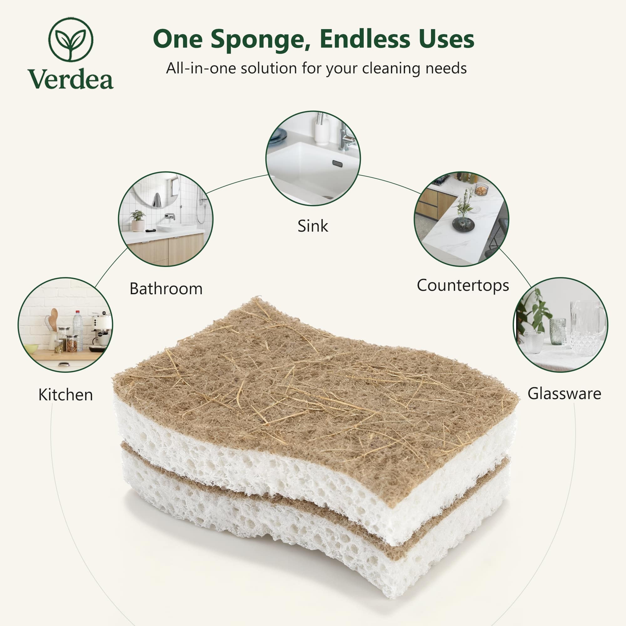 Natural Coconut Fiber & Cellulose Dish Sponges – 6 Pack, Eco-Friendly Biodegradable Kitchen Cleaning Sponges