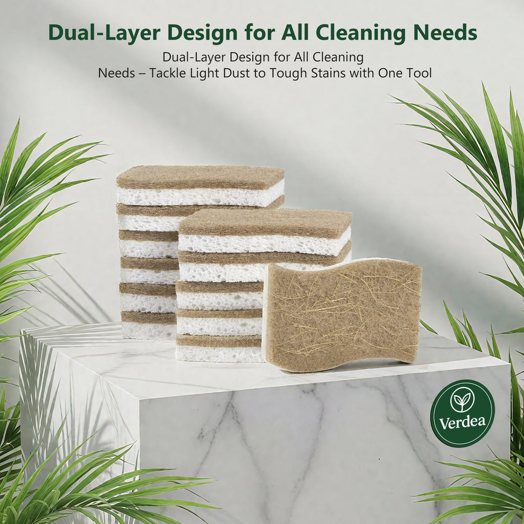 Eco-Friendly Coconut Fiber Sponges – 12 Pack Cellulose Scrub Pads for Kitchen, Non-Scratch & Compostable