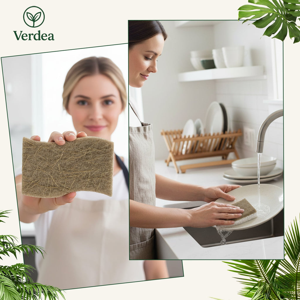 Natural Coconut & Cellulose Sponges – 24 Pack Biodegradable Dishwashing Pads, Plastic-Free Cleaning
