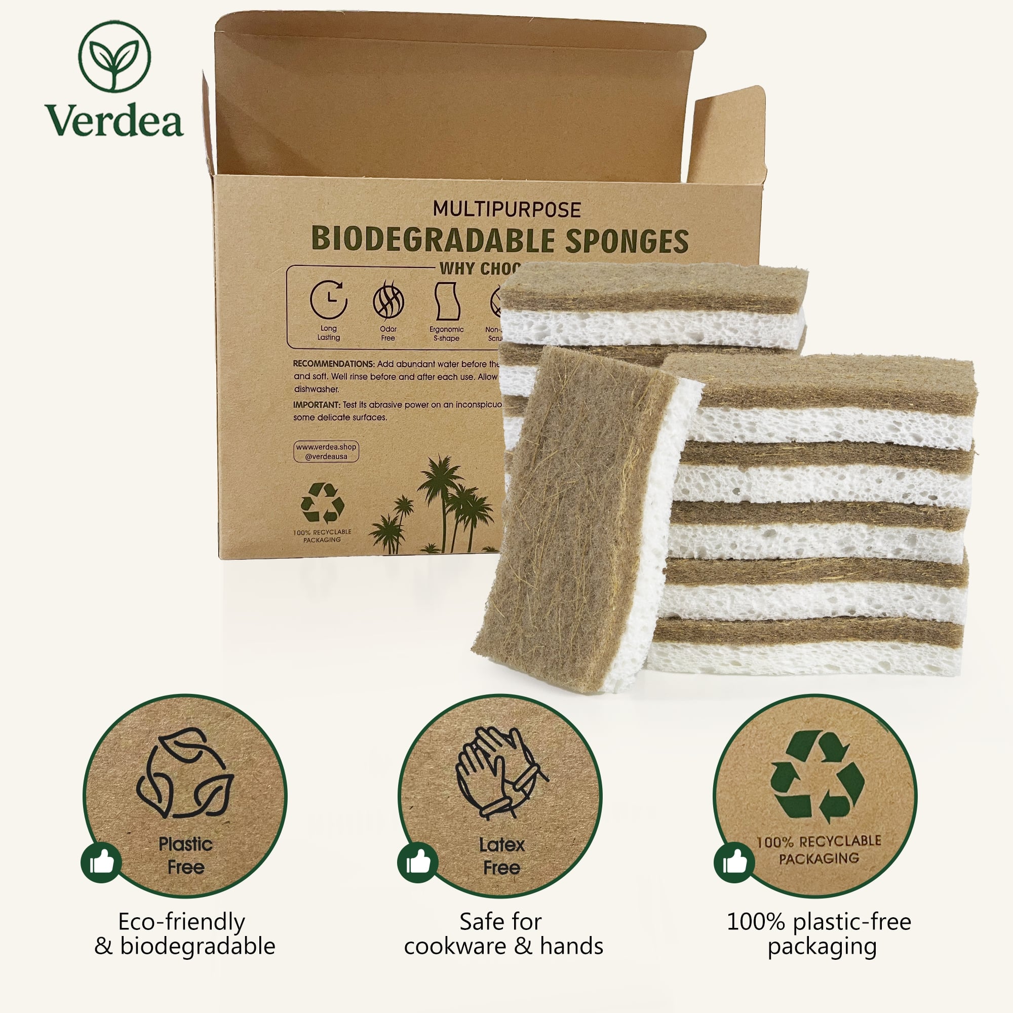 Natural Coconut & Cellulose Sponges – 24 Pack Biodegradable Dishwashing Pads, Plastic-Free Cleaning